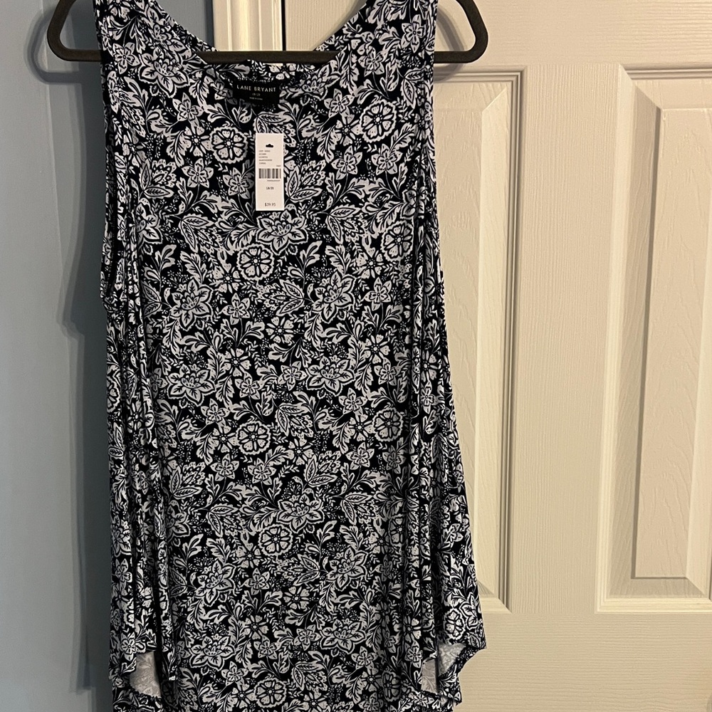 Lane Bryant Black and White Floral Tank Top